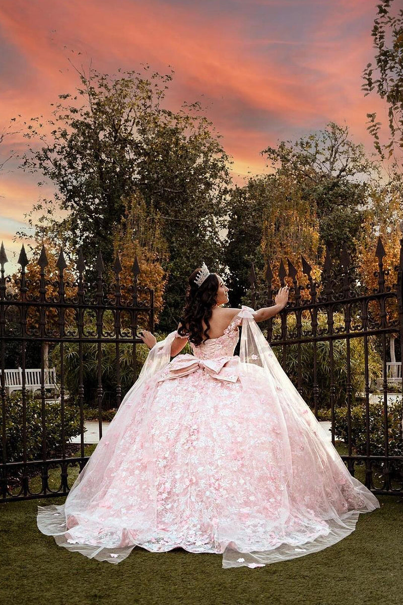Load image into Gallery viewer, Light Pink Off the Shoulder Corset Long Quinceanera Dress with Appliques