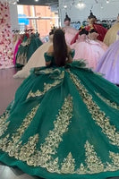 Load image into Gallery viewer, Off The Shoulder Sequined Tulle Sparkly Dark Green Quinceanera Dress with Appliques