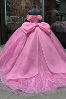 Load image into Gallery viewer, Sequined Hot Pink Off The Shoulder Tulle Sparkly Ball Gown with Appliques