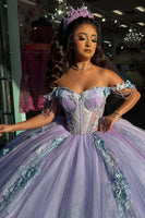 Load image into Gallery viewer, Lilac Sparkly Off The Shoulder Sequined Tulle Ball Gown with Appliques