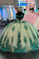 Load image into Gallery viewer, Appliques Sparkly Green Off The Shoulder Sequined Tulle Ball Gown
