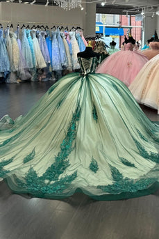 Appliques Sparkly Green Off The Shoulder Sequined Tulle Ball Gown