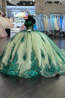 Load image into Gallery viewer, Appliques Sparkly Green Off The Shoulder Sequined Tulle Ball Gown