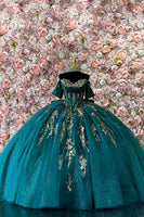 Load image into Gallery viewer, Sparkly Dark Green Appliques Off The Shoulder Sequined Tulle Ball Gown with Corset