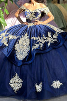 Load image into Gallery viewer, Navy Sparkly Off The Shoulder Sequins Quinceanera Dress with Appliques