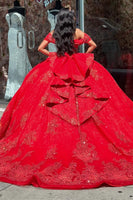 Load image into Gallery viewer, Sparkly Red Off the Shoulder Appliques Tulle Quinceanera Dress with Sequins