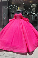 Load image into Gallery viewer, Sparkly Fuchsia Off The Shoulder Beaded Long Quinceanera Dress with Bow