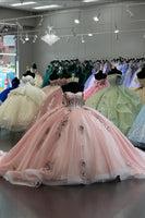 Load image into Gallery viewer, Corset Blush Sparkly Off The Shoulder Long Quinceanera Dress