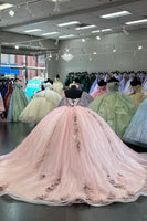 Load image into Gallery viewer, Corset Blush Sparkly Off The Shoulder Long Quinceanera Dress