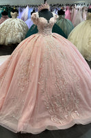 Load image into Gallery viewer, Appliques Blush Square Neck Tulle Long Quinceanera Dress