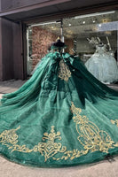Load image into Gallery viewer, Corset Dark Green Off The Shoulder Tulle Quinceanera Dress with Appliques