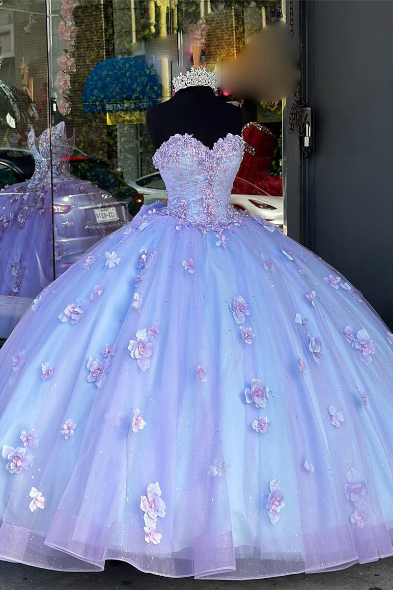 Load image into Gallery viewer, Strapless Sequined Corset Glitter Blue Lilac Quinceanera Dress with Appliques