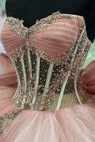 Load image into Gallery viewer, Glitter Blush Sweetheart Beaded Appliques Tulle Quinceanera Dress with Bow