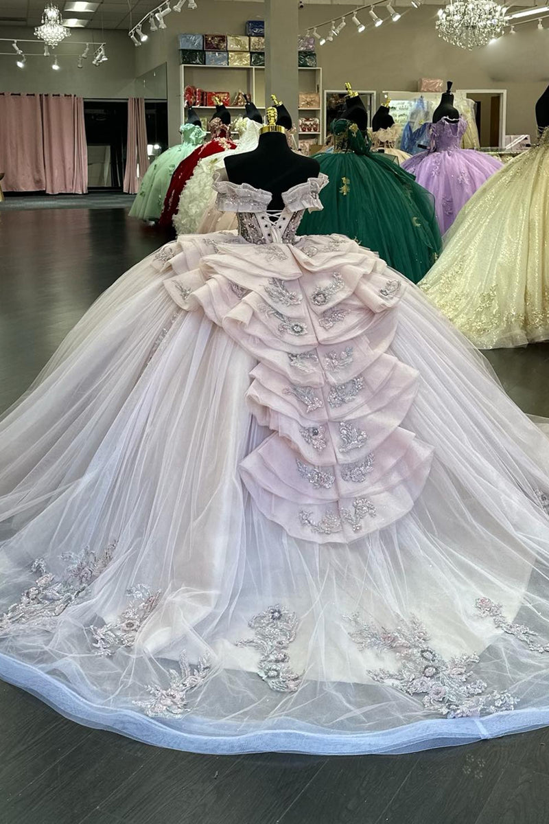 Load image into Gallery viewer, Blue Off The Shoulder Sequined Appliques Quinceanera Dress with Bow