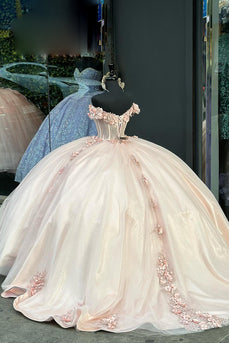 Blush Sweetheart Sequined Tulle Corset Quinceanera Dress with Appliques