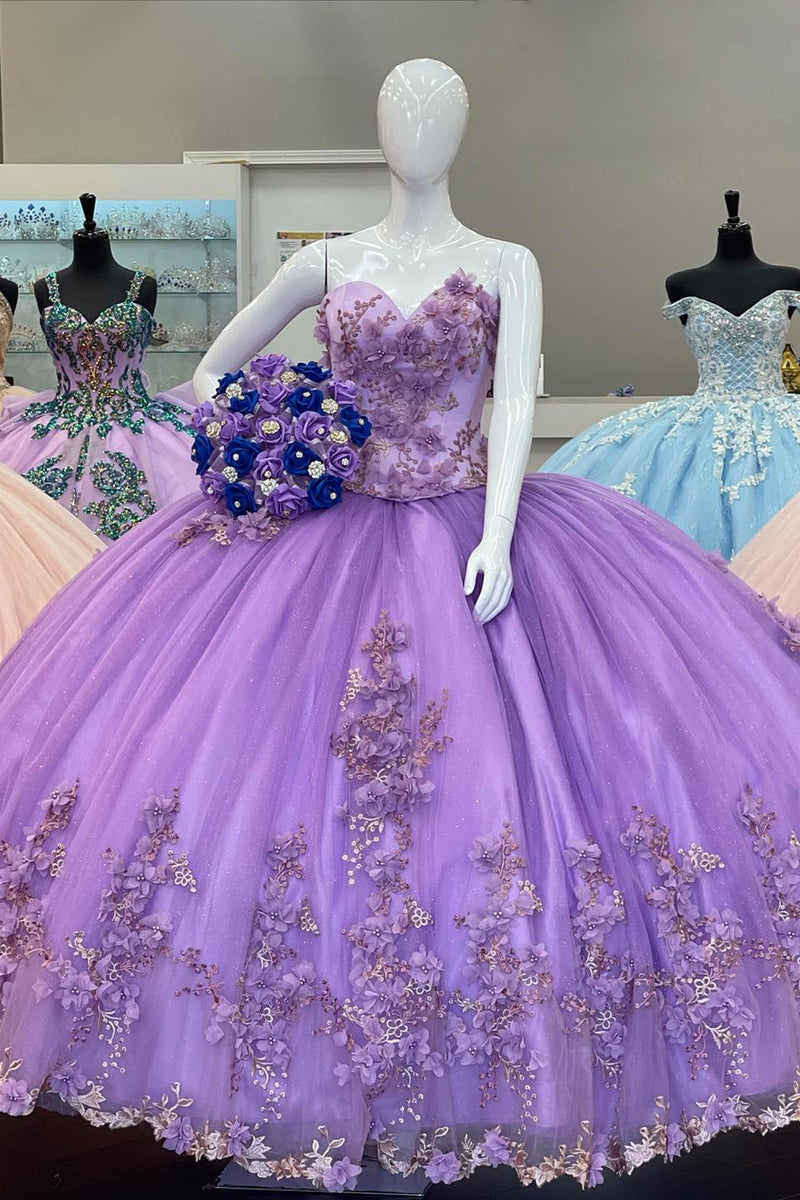 Load image into Gallery viewer, Sparkly Purple Sweetheart Sequined Long Ball Gown with Appliques