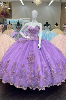 Sparkly Purple Sweetheart Sequined Long Ball Gown with Appliques