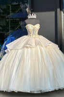Load image into Gallery viewer, Glitter Apricot Strapless Tiered Sequins Long Ball Gown with Ruffles