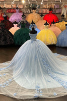 Load image into Gallery viewer, Light Blue Strapless Tulle Long Quinceanera Dress with Appliques