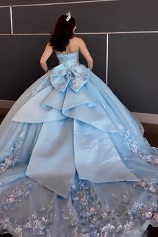 Sparkly Sky Blue Corset Long Quinceanera Dress with Sequins