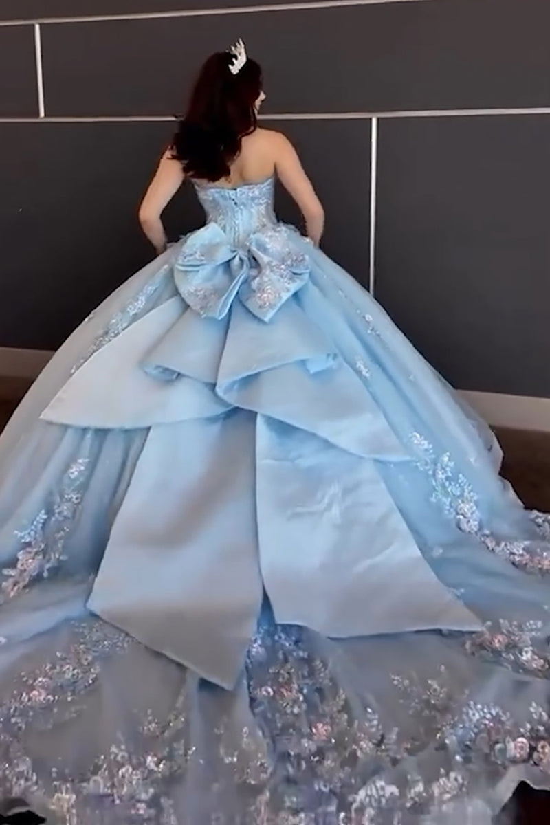 Load image into Gallery viewer, Sparkly Sky Blue Corset Long Quinceanera Dress with Sequins