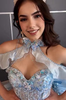Load image into Gallery viewer, Sparkly Sky Blue Corset Long Quinceanera Dress with Sequins