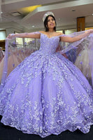 Load image into Gallery viewer, Purple Off The Shoulder Tulle Quinceanera Dress with Butterfly Appliques