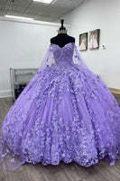 Load image into Gallery viewer, Purple Off The Shoulder Tulle Quinceanera Dress with Butterfly Appliques