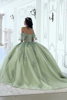 Sage Sweetheart Beaded Corset Lace Up Back Brithday Ball Gown For Girls