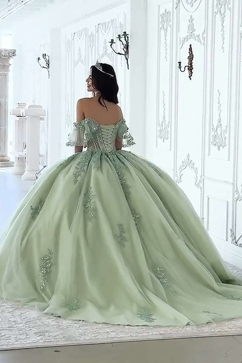 Load image into Gallery viewer, Sage Sweetheart Beaded Corset Lace Up Back Brithday Ball Gown For Girls