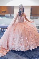 Load image into Gallery viewer, Glitter Pink Floral Appliques Sweetheart Long Ball Gown with Beaded