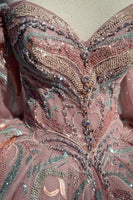 Load image into Gallery viewer, Sparkly Grey Pink Beading Embroidery Tulle Quinceanera Dress with Off the Shoulder