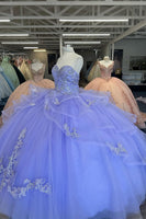 Load image into Gallery viewer, Sparkly Blue Strapless Ruffles Beaded Quinceanera Dress with Appliques