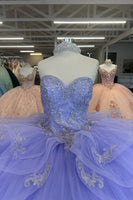 Load image into Gallery viewer, Sparkly Blue Strapless Ruffles Beaded Quinceanera Dress with Appliques