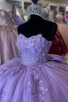Load image into Gallery viewer, Sparkly Lilac Appliques Strapless Corset Quinceanera Dress with Sequined