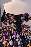 Load image into Gallery viewer, Black Floral Off The Shoulder Long Quinceanera Dress with Appliques