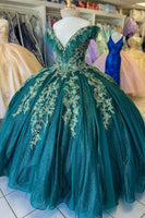 Load image into Gallery viewer, Glitter Dark Green V Neck Sequined Tulle Quinceanera Dress with Appliques