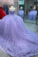 Load image into Gallery viewer, Sweetheart Sparkly Lilac Off The Shoulder Sequined Ball Gown with Appliques