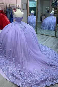 Sweetheart Sparkly Lilac Off The Shoulder Sequined Ball Gown with Appliques