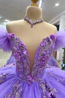 Load image into Gallery viewer, Purple V Neck Tiered Pleated Quinceanera Dress with Appliques
