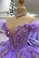 Load image into Gallery viewer, Purple V Neck Tiered Pleated Quinceanera Dress with Appliques