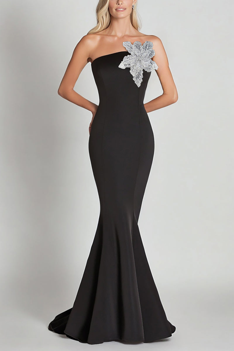 Load image into Gallery viewer, Black Mermaid One Shoulder with Sequin Flower Long Formal Dress