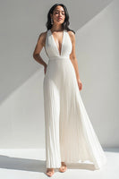 Load image into Gallery viewer, Ivory Halter Neck Chiffon Pleated Long Formal Dress