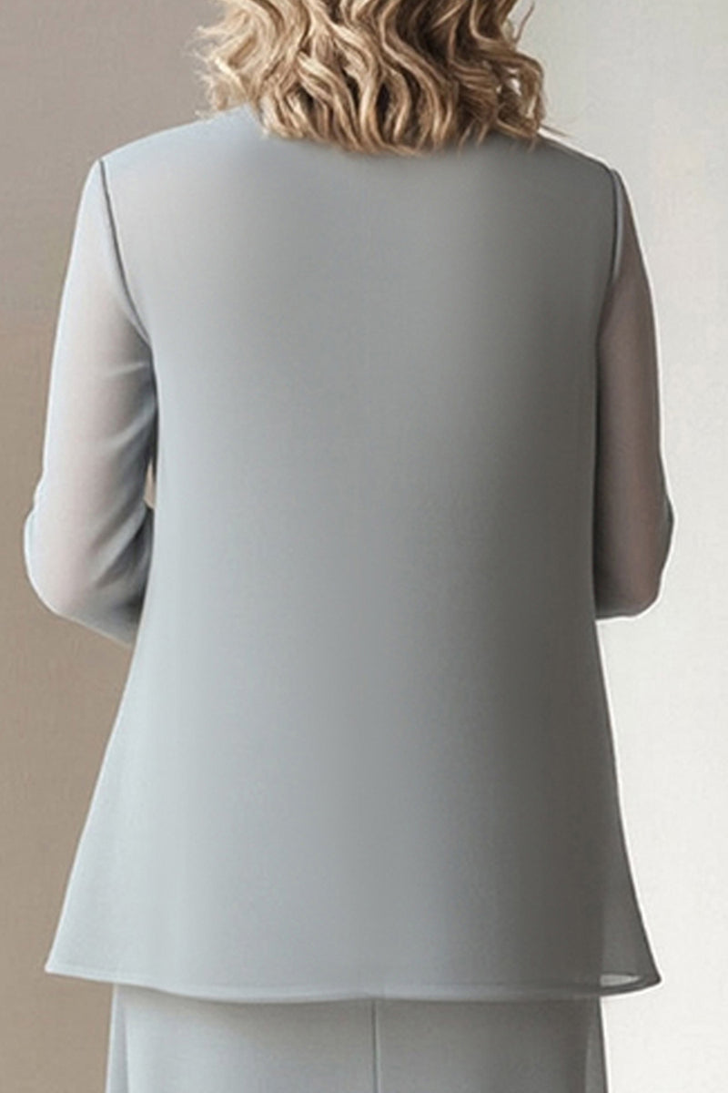 Load image into Gallery viewer, Light Grey Sheath Round Neck 2 Piece Mother of The Bride Dress