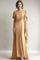 Load image into Gallery viewer, Elegant Golden Ruched Mother of the Bride Dress with Short Sleeves