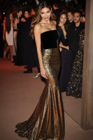 Load image into Gallery viewer, Sparkly Black Golden Strapless Mermaid Formal Dress