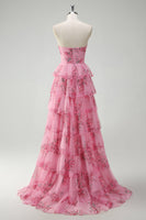 Load image into Gallery viewer, Blush Floral Printed Princess Tiered Long Prom Dress
