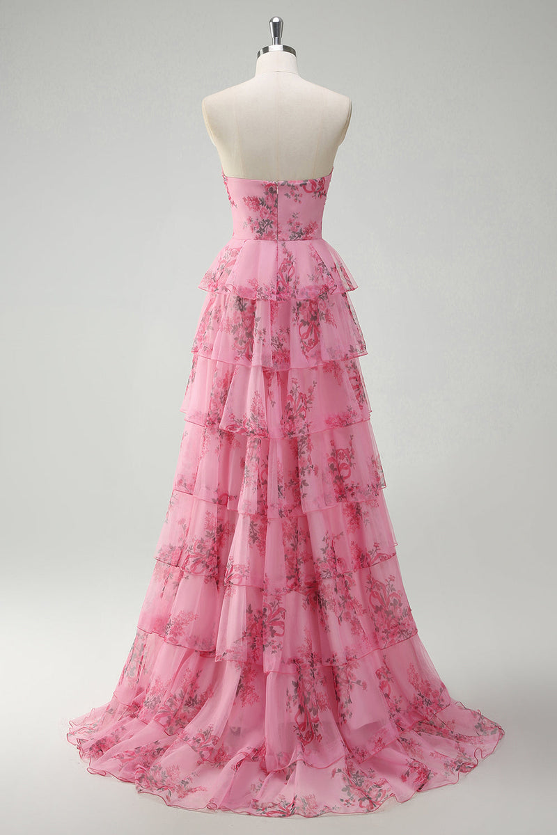 Load image into Gallery viewer, Blush Floral Printed Princess Tiered Long Prom Dress
