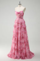 Load image into Gallery viewer, Blush Floral Printed Princess Tiered Long Prom Dress