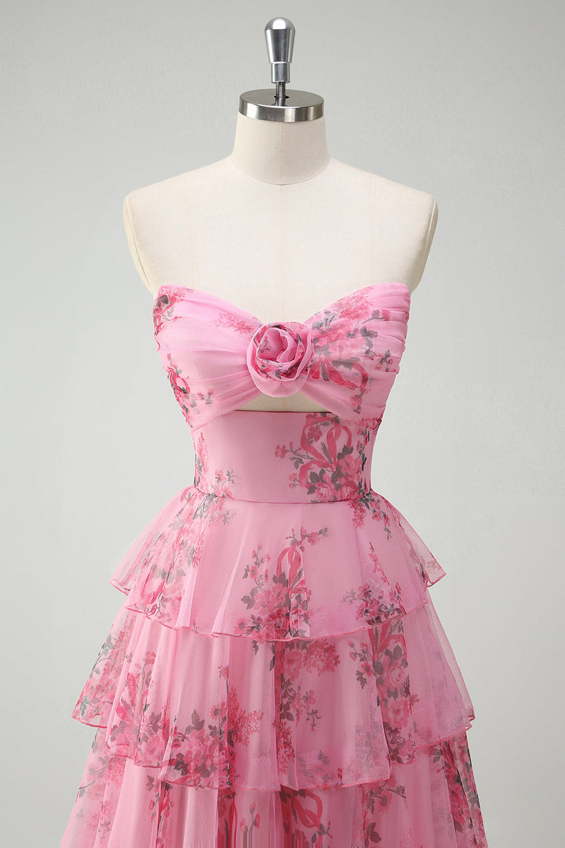 Load image into Gallery viewer, Blush Floral Printed Princess Tiered Long Prom Dress